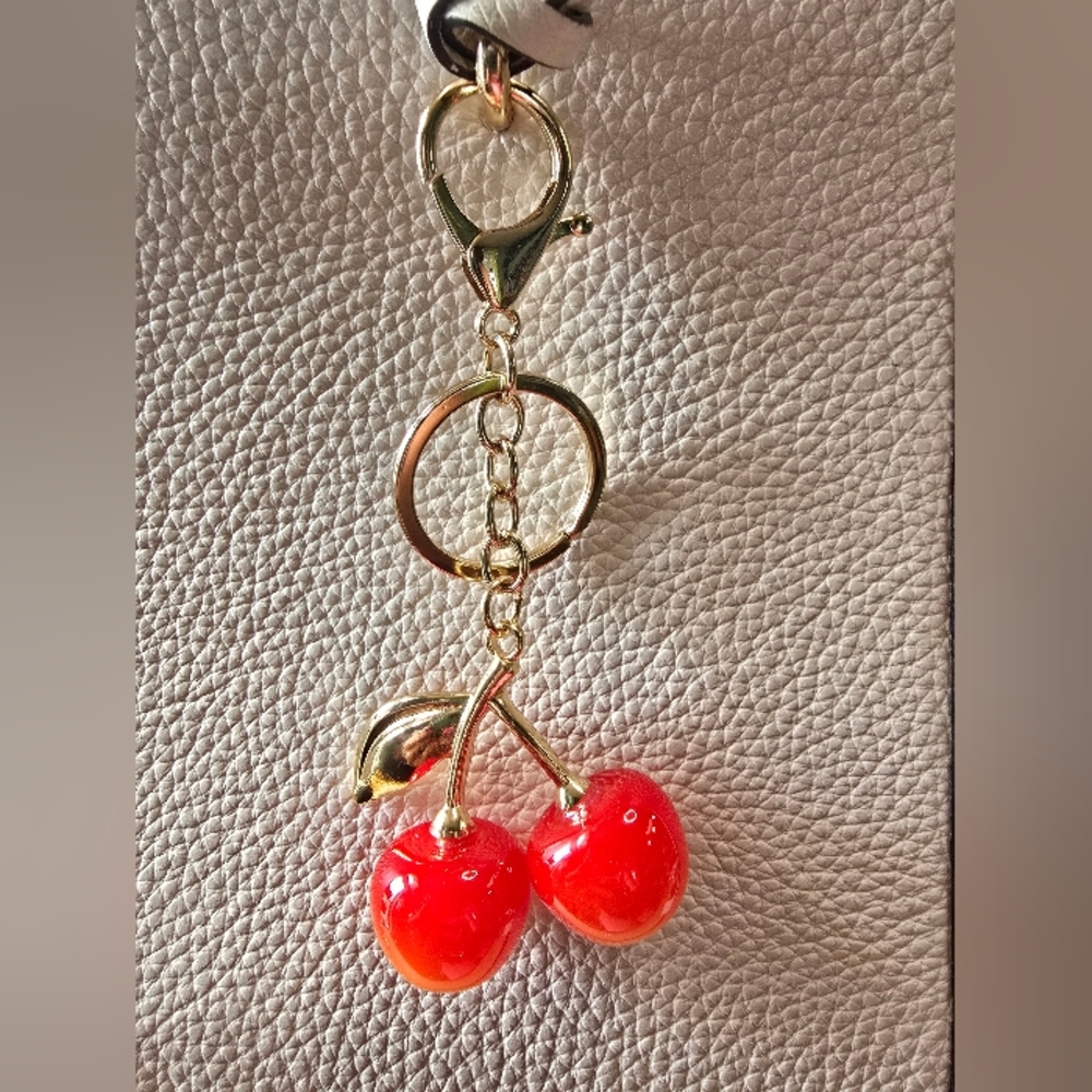 Cherry Keychain with Gold Accents
